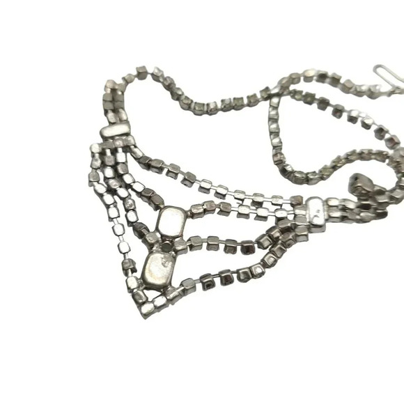 Clear Rhinestone Crystal Swag Bib Necklace Hook Closure Silver Tone Vintage - Picture 5 of 5